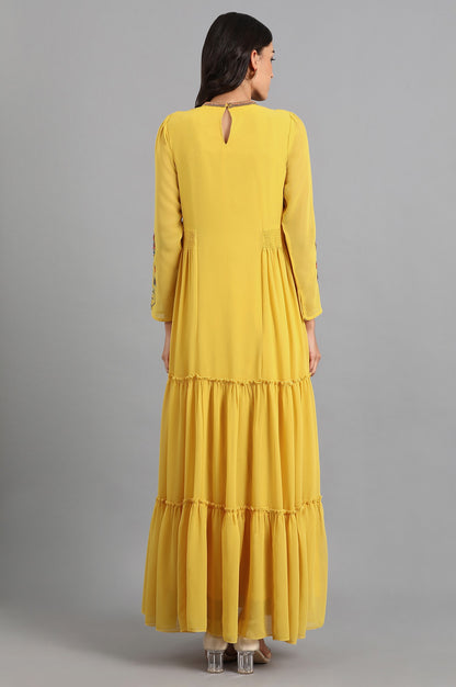 Yellow Round Neck Embroidered Dress