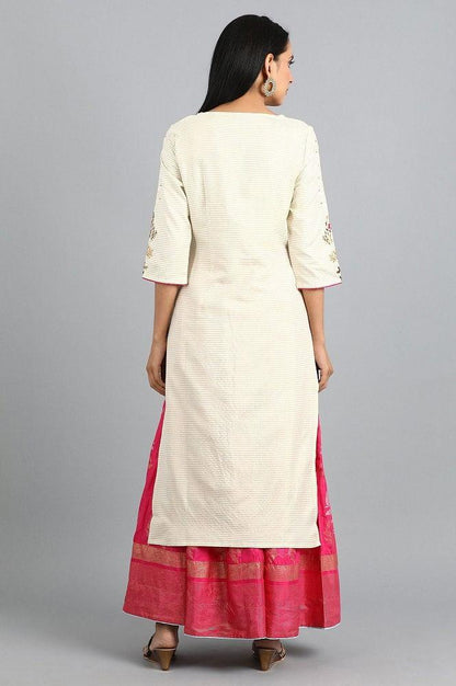 Ecru Round Neck Embroidered kurta - wforwoman