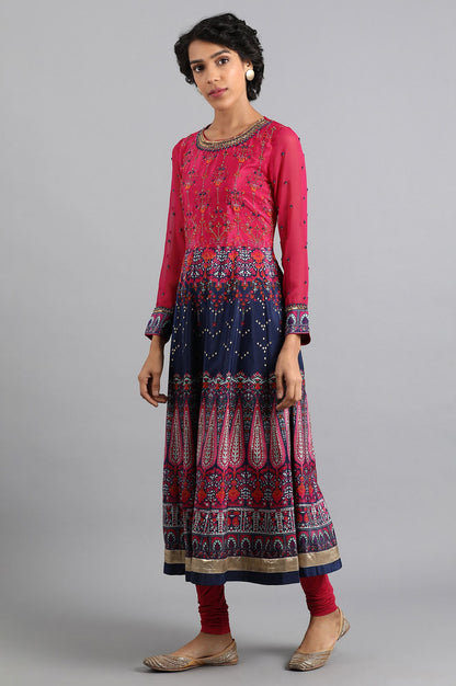 Pink &amp; Blue Round Neck Flared kurta