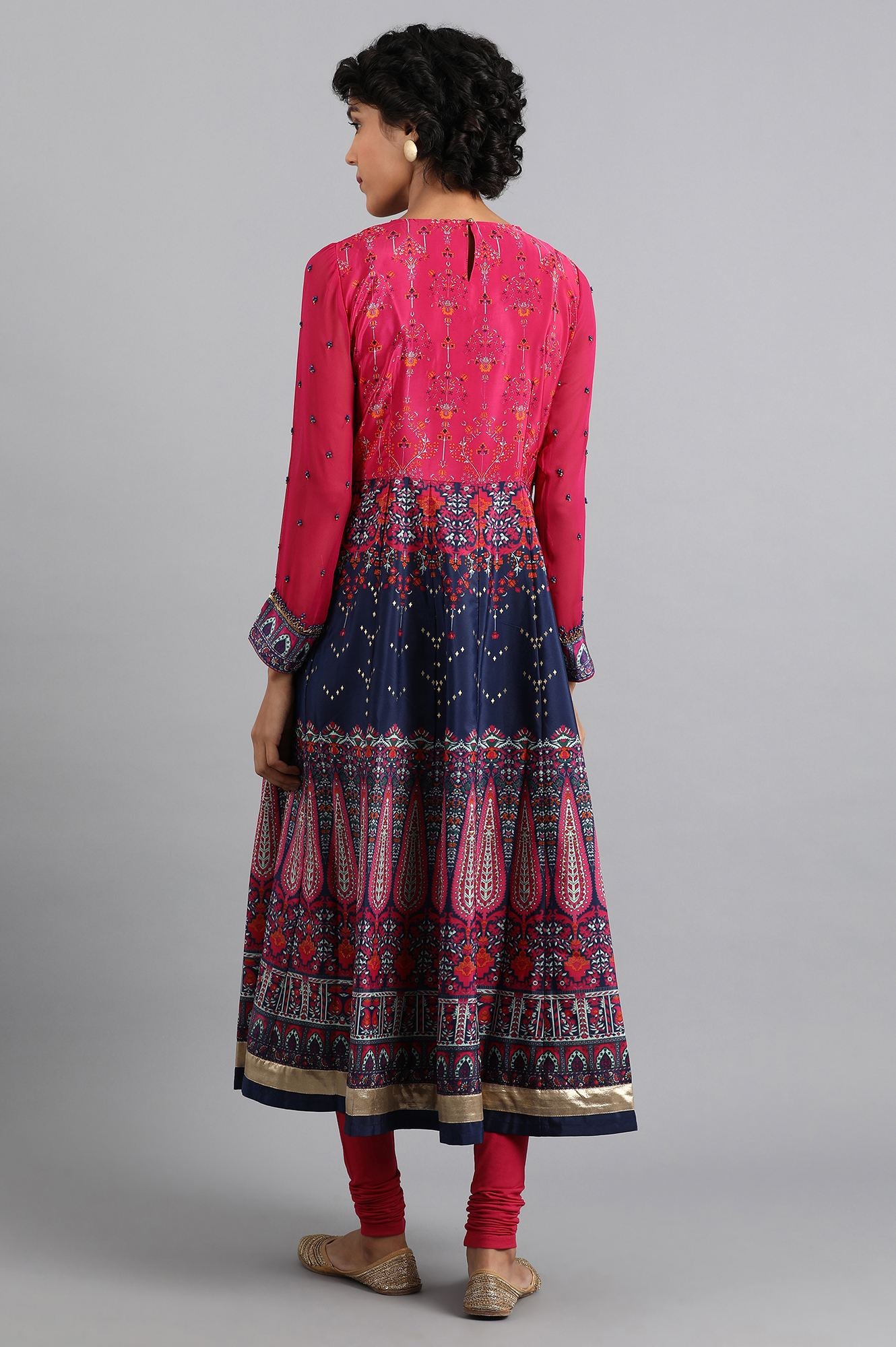 Pink &amp; Blue Round Neck Flared kurta