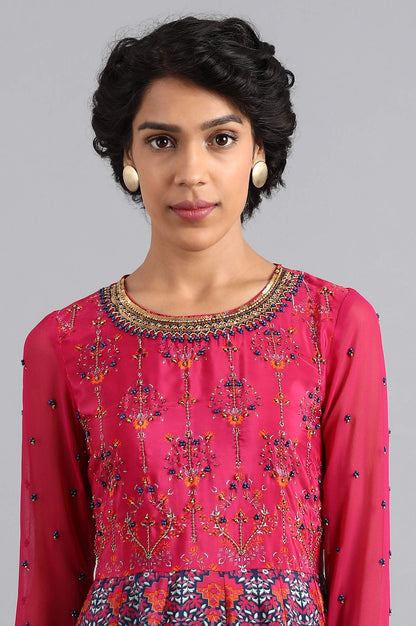 Pink &amp; Blue Round Neck Flared kurta