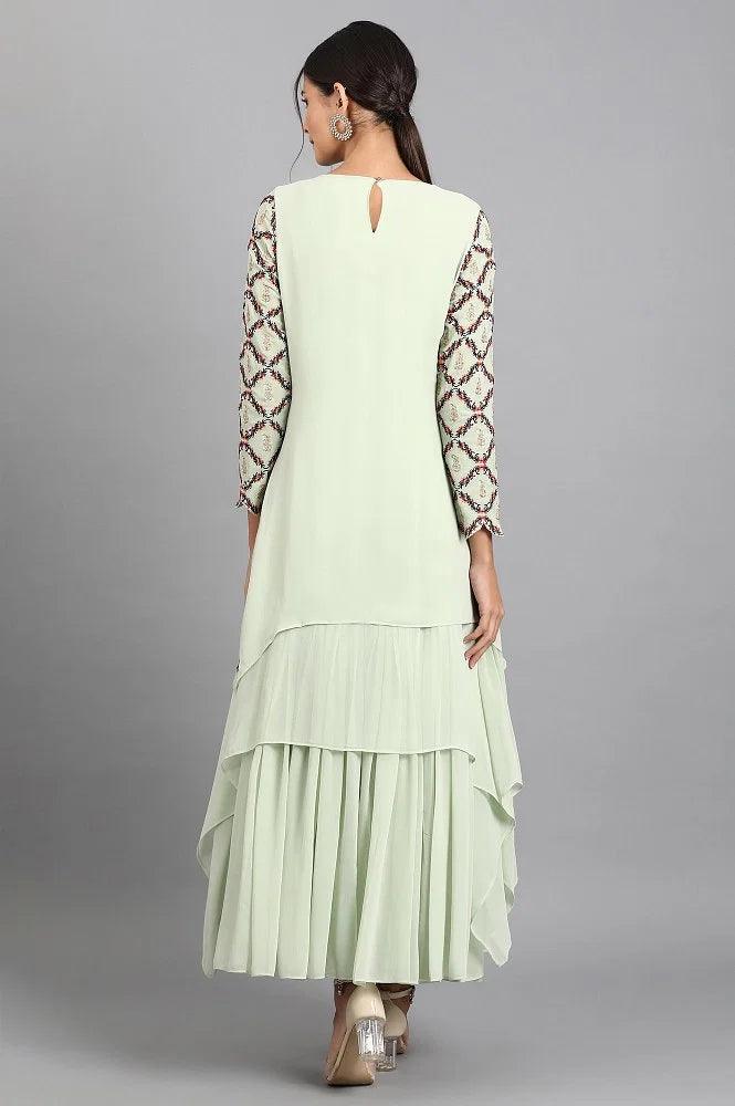 Green Round Neck Asymmetric kurta - wforwoman