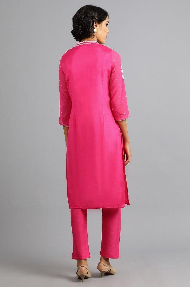 Pink Mandarin Neck Embellished kurta - wforwoman