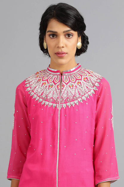 Pink Mandarin Neck Embellished kurta