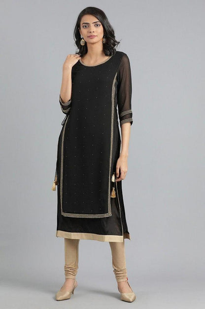 Black Round Neck Layered kurta - wforwoman