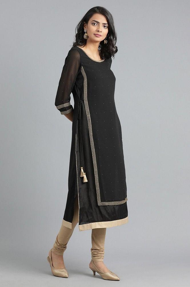 Black Round Neck Layered kurta - wforwoman