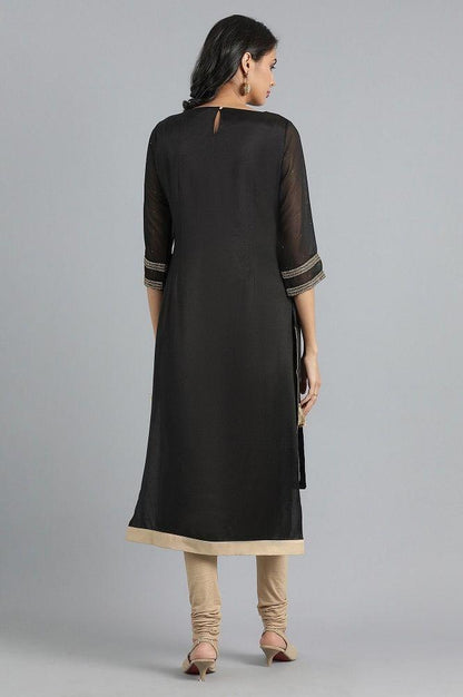 Black Round Neck Layered kurta - wforwoman