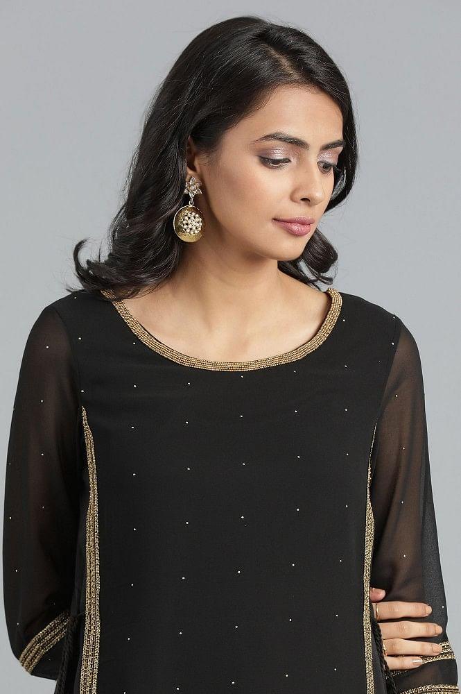 Black Round Neck Layered kurta - wforwoman