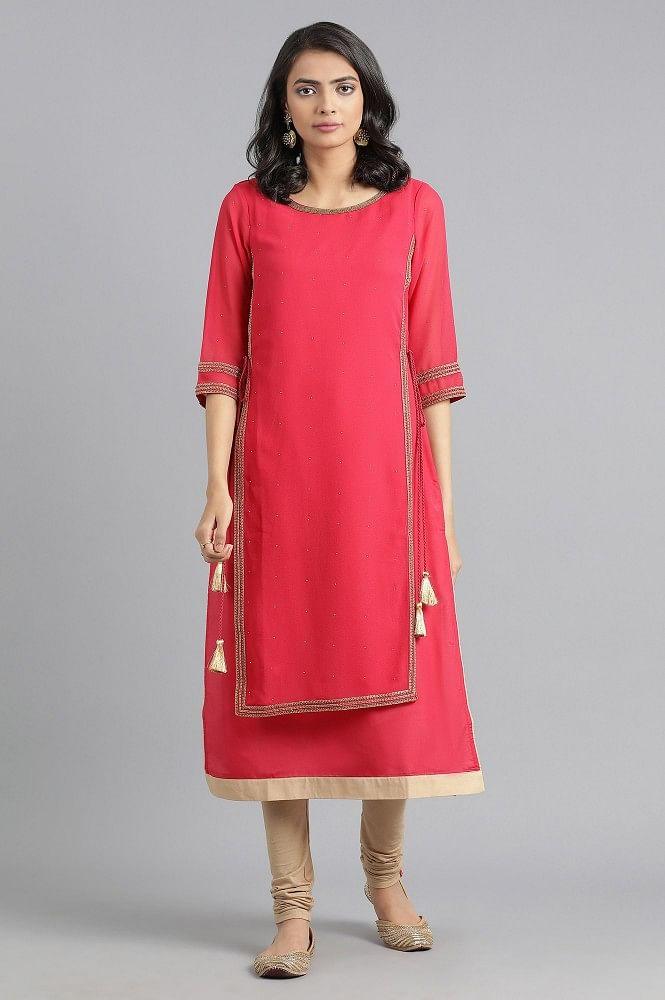 Pink Round Neck Layered kurta - wforwoman