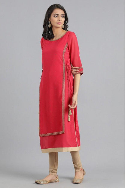 Pink Round Neck Layered kurta - wforwoman