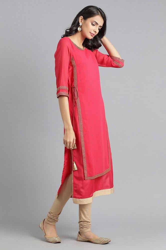 Pink Round Neck Layered kurta - wforwoman