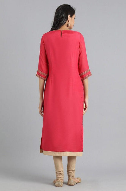 Pink Round Neck Layered kurta - wforwoman