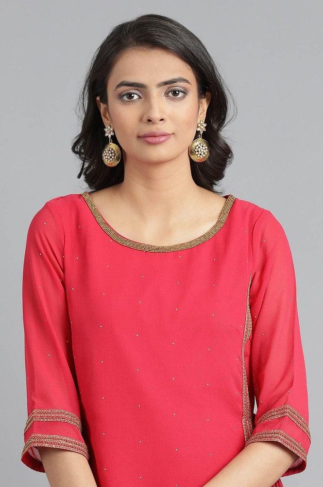 Pink Round Neck Layered kurta - wforwoman