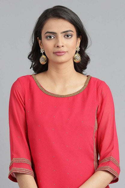 Pink Round Neck Layered kurta - wforwoman