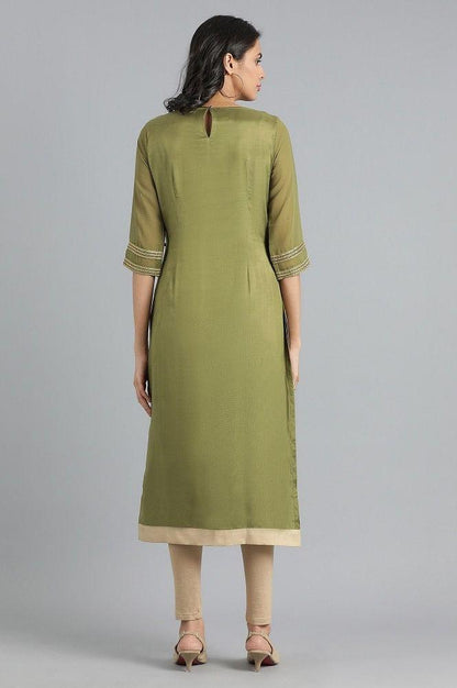 Green Round Neck Layered kurta - wforwoman