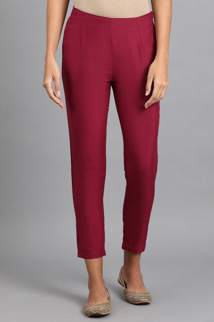 Wine Solid Pants - wforwoman