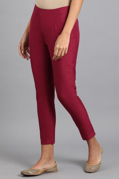 Wine Solid Pants - wforwoman