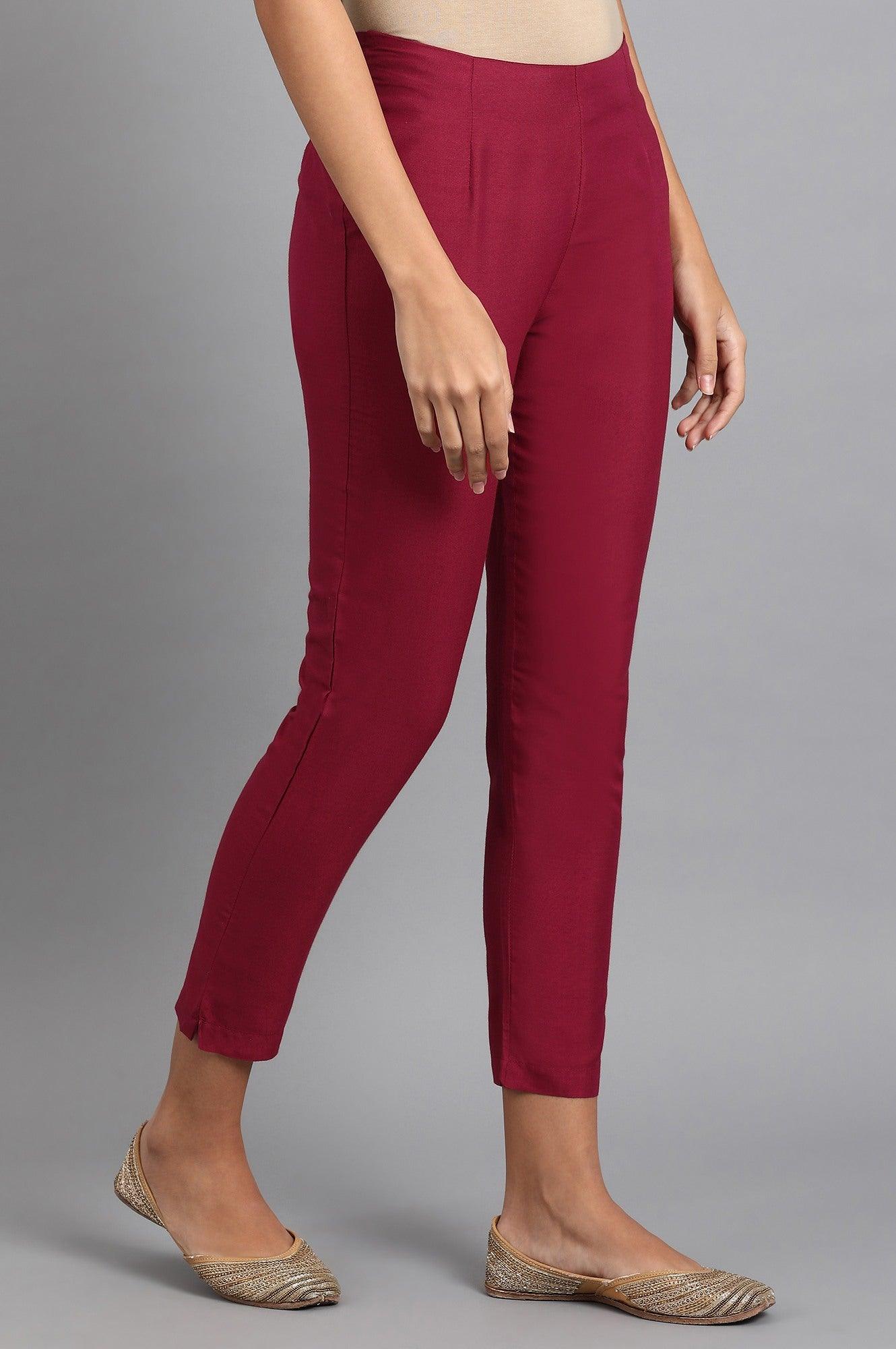 Wine Solid Pants - wforwoman