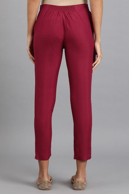 Wine Solid Pants - wforwoman