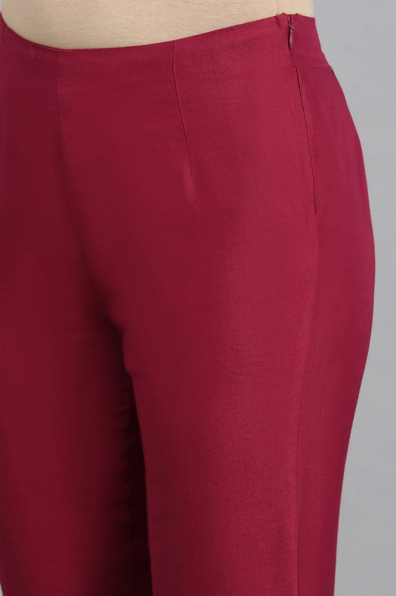 Wine Solid Pants - wforwoman