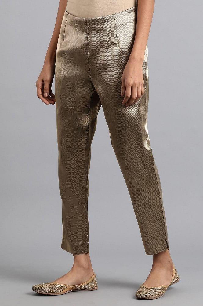 Gold Jacquard Slim Pants - wforwoman