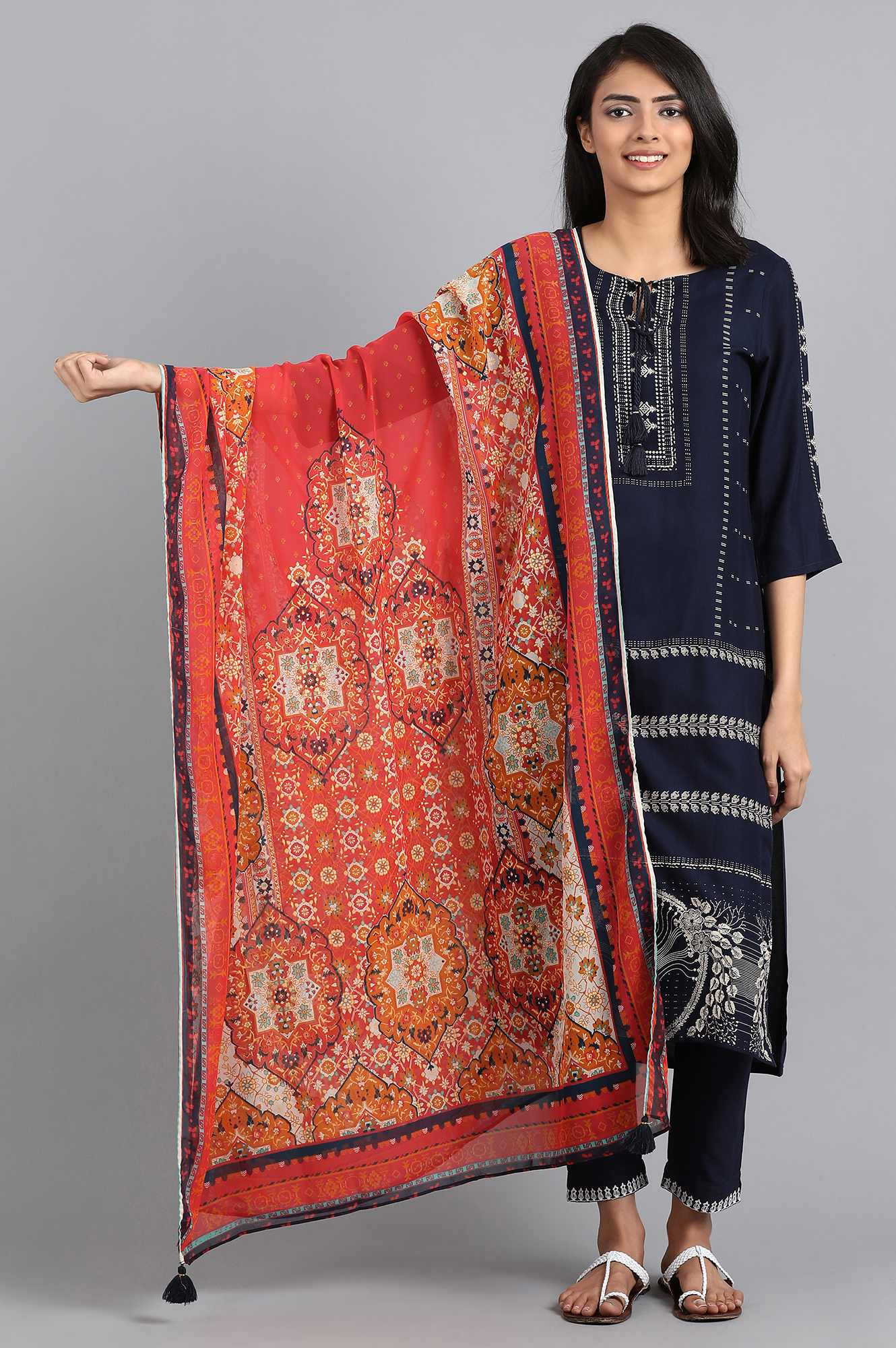 Orange Printed Dupatta