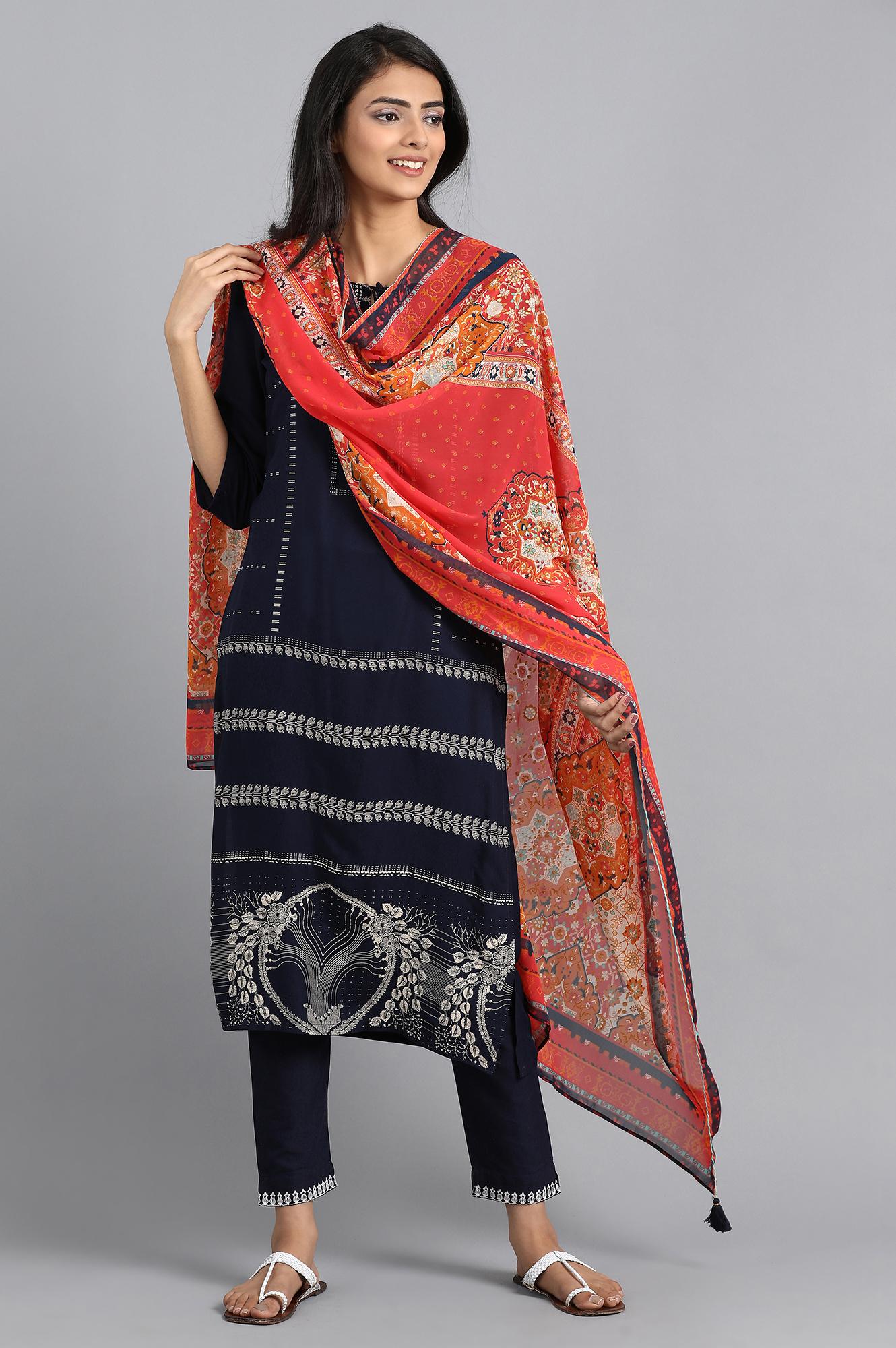 Orange Printed Dupatta