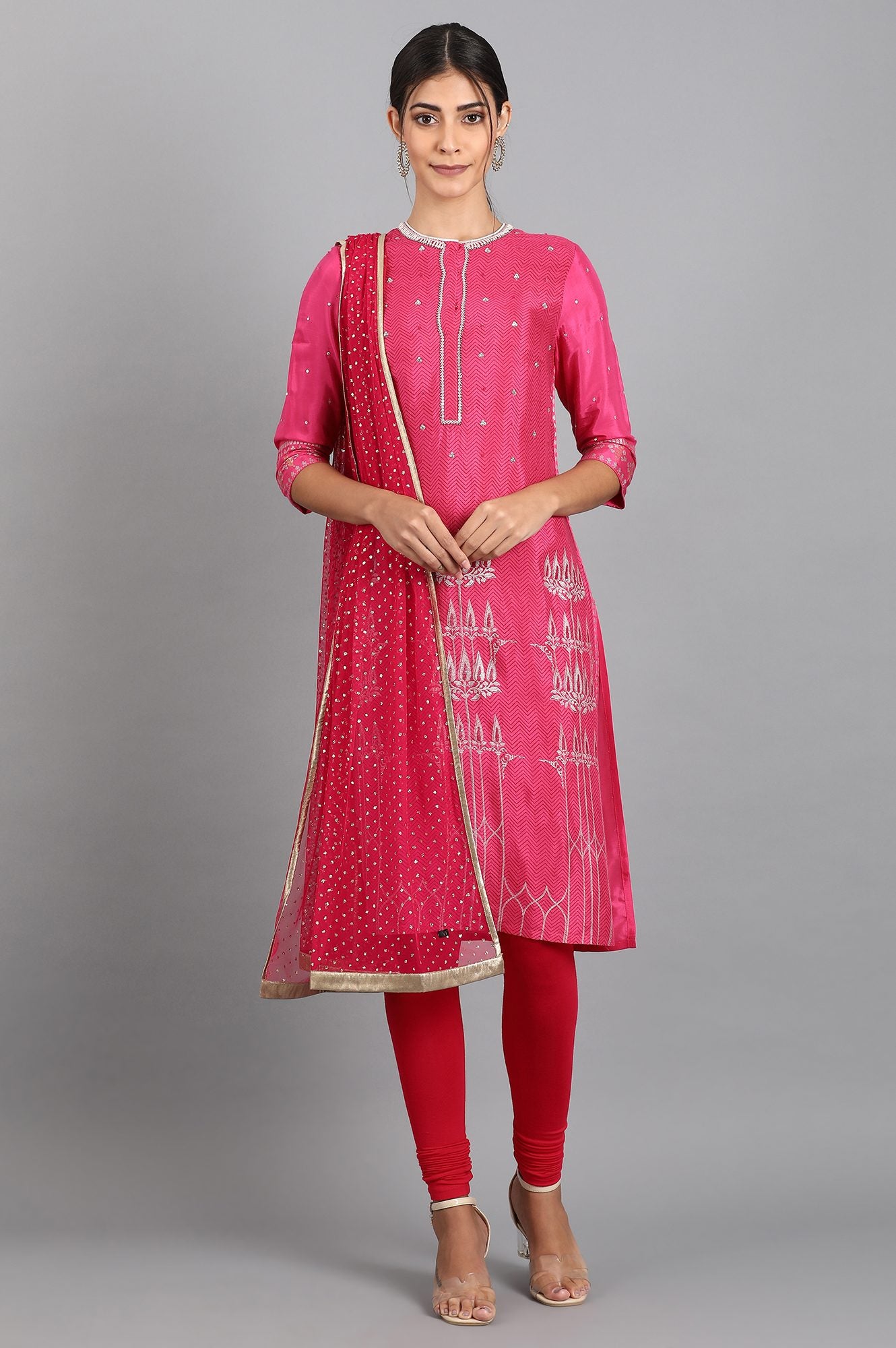 Pink Net Dupatta