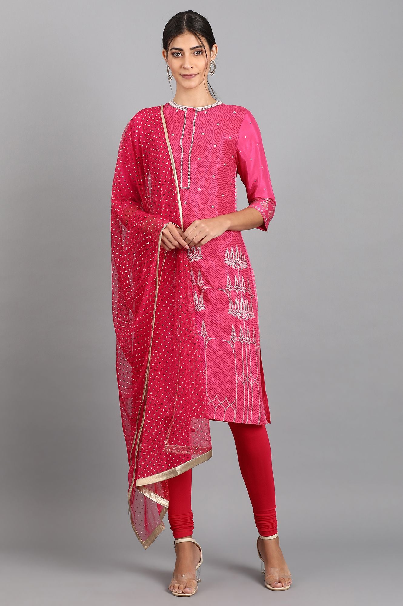 Pink Net Dupatta