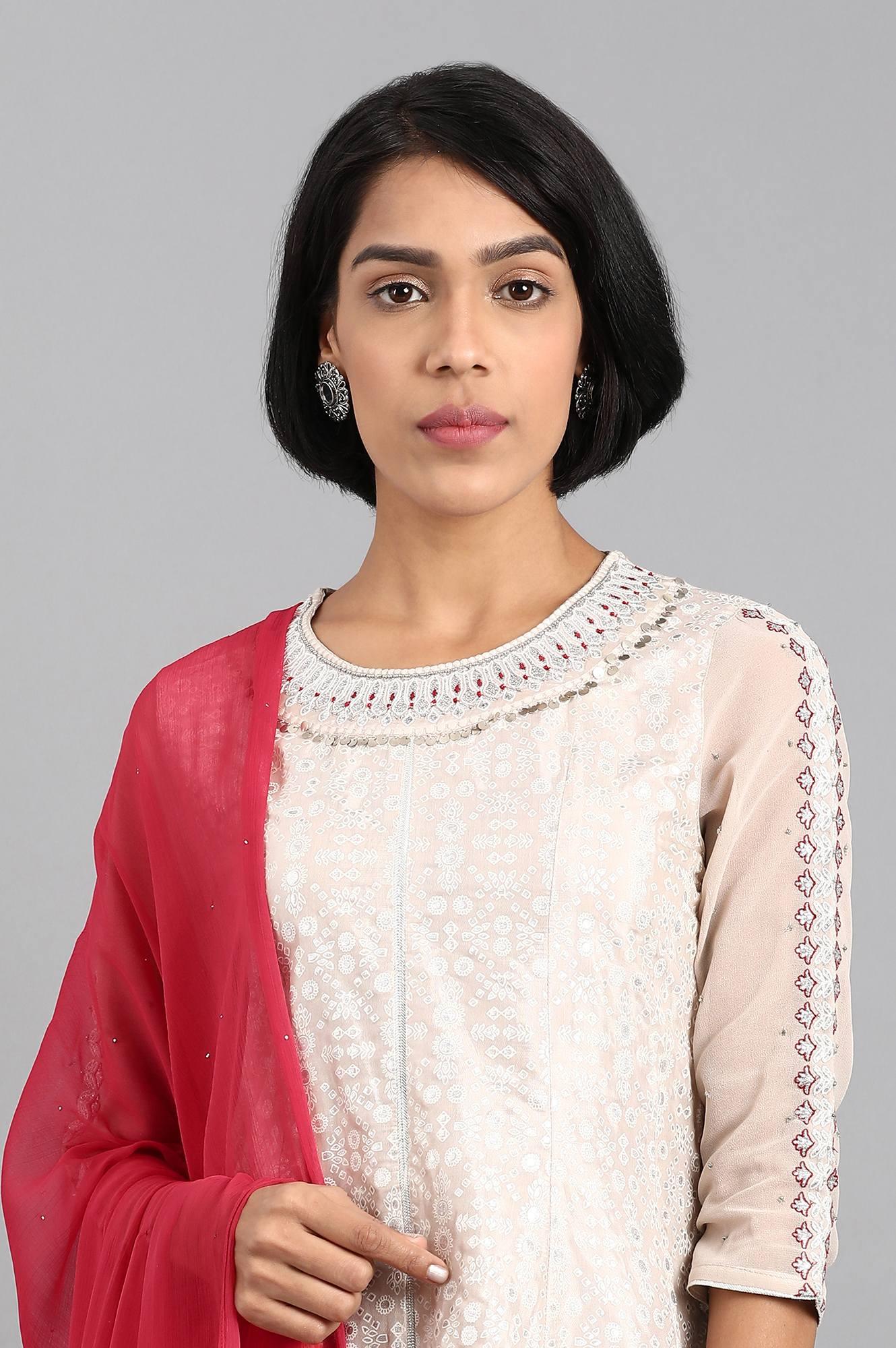 Beige Round Neck Printed kurta Set - wforwoman