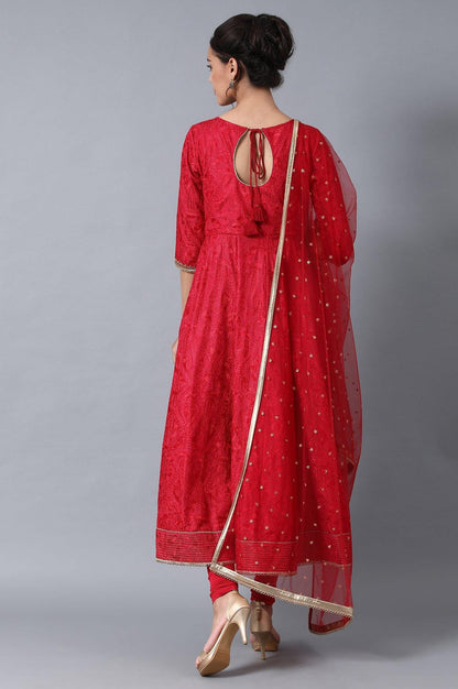 Red Round Neck kurta Set - wforwoman