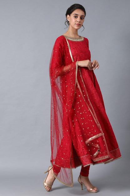 Red Round Neck kurta Set - wforwoman