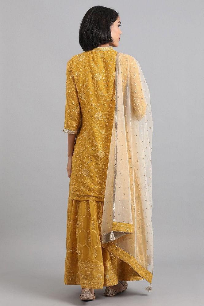 Yellow Mandarin Neck kurta Set - wforwoman