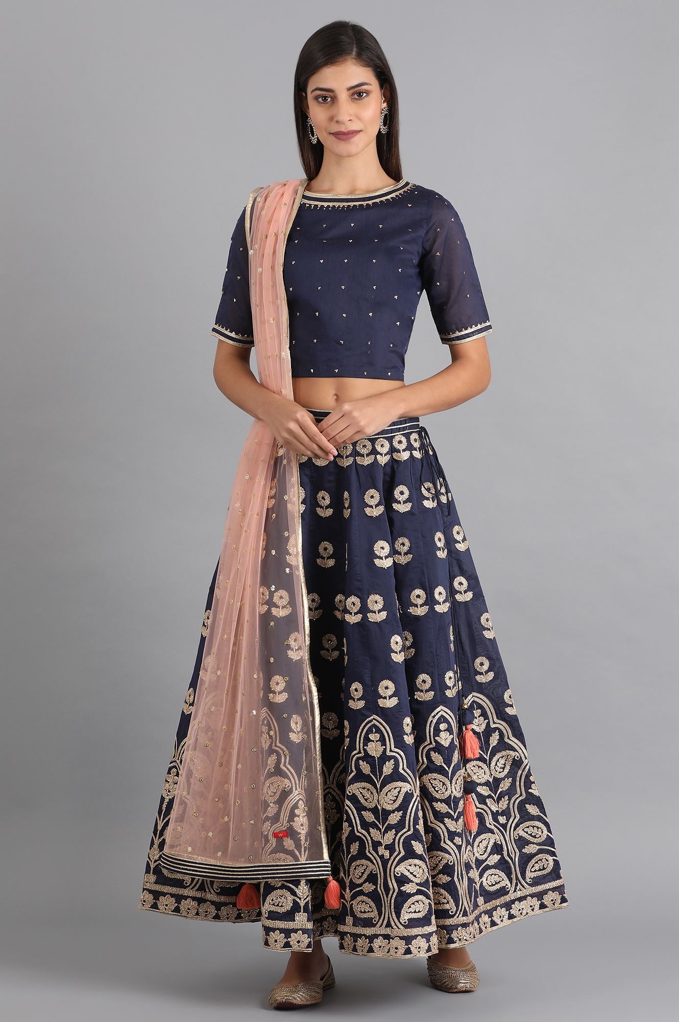 Blue Round Neck Embroidered Set