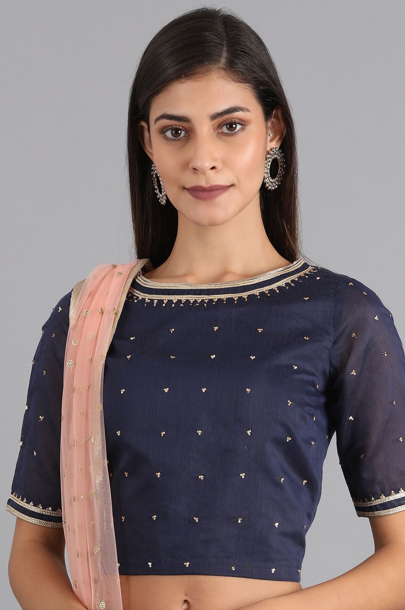 Blue Round Neck Embroidered Set