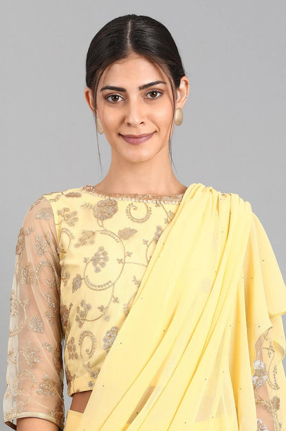 Yellow Round Neck Embroidered Set - wforwoman