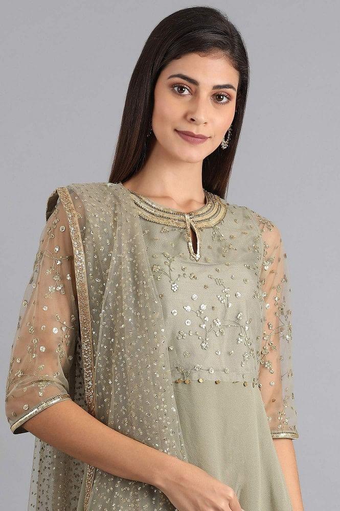 Green Round Neck kurta Set - wforwoman