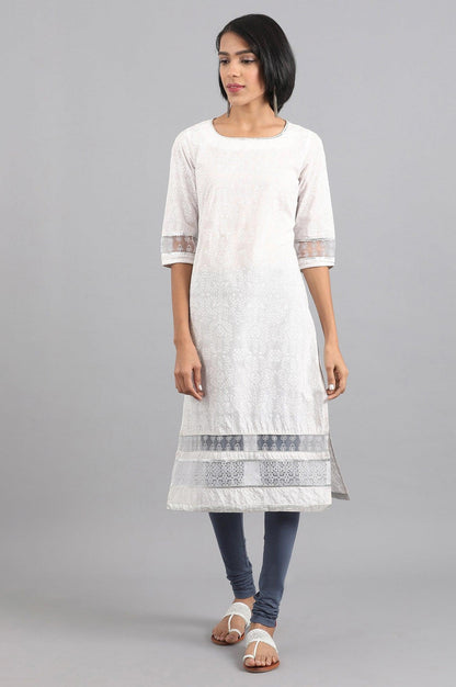 White Printed 3/4 Sleeve kurta - wforwoman