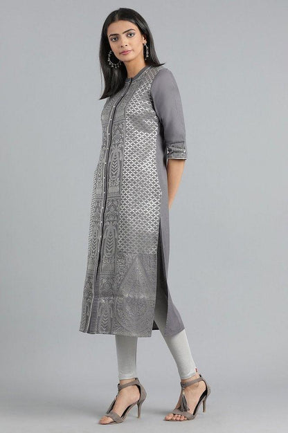 Grey Round Neck Printed Dress - wforwoman