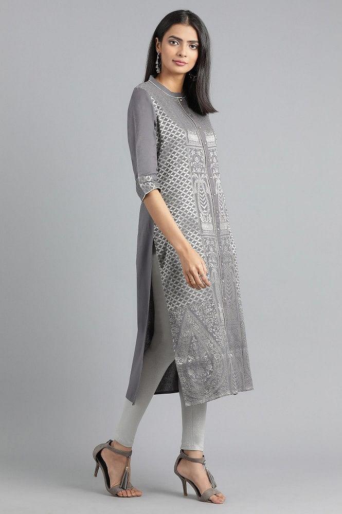 Grey Round Neck Printed Dress - wforwoman