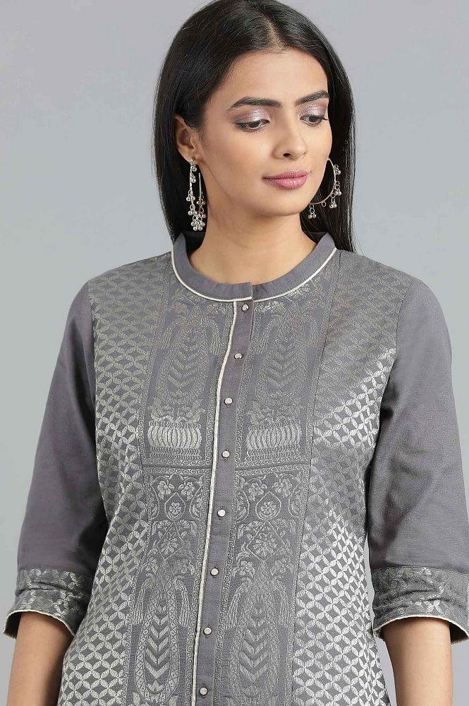 Grey Round Neck Printed Dress - wforwoman