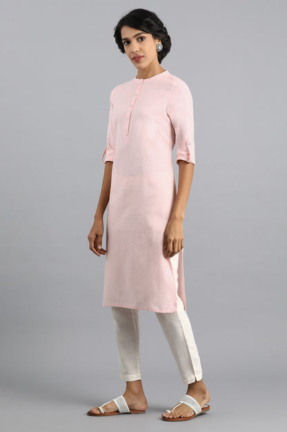 Pink Mandarin Neck Solid kurta