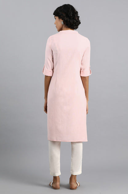 Pink Mandarin Neck Solid kurta