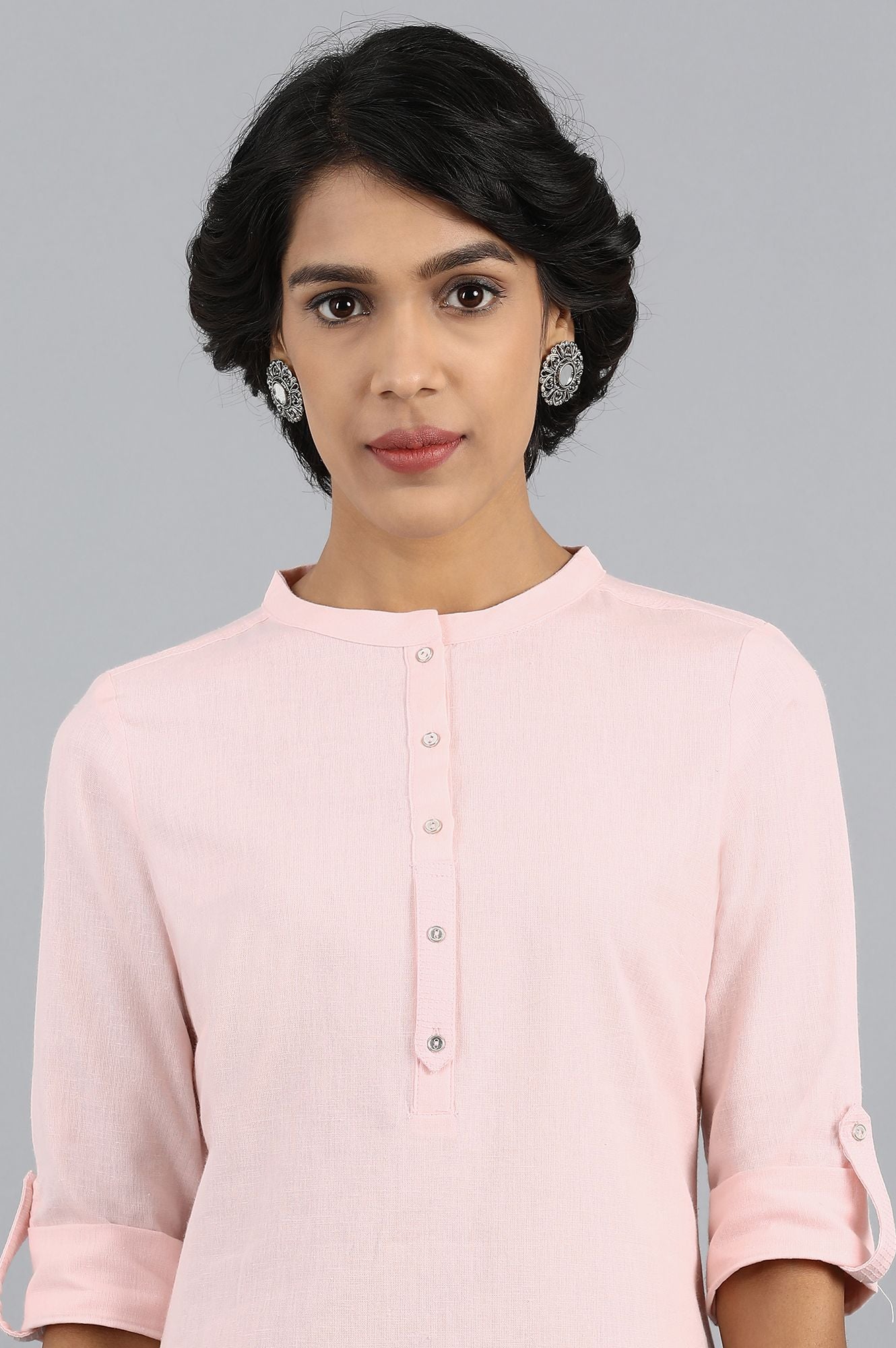 Pink Mandarin Neck Solid kurta