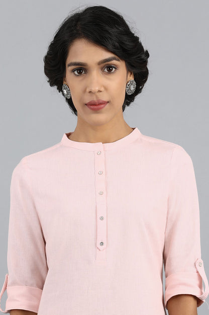 Pink Mandarin Neck Solid kurta