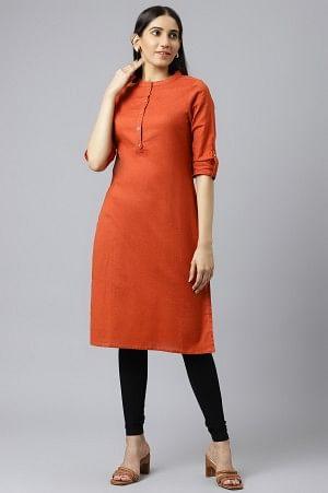 Red Mandarin Collar kurta - wforwoman