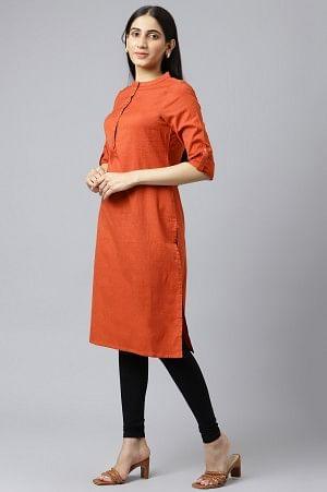 Red Mandarin Collar kurta - wforwoman