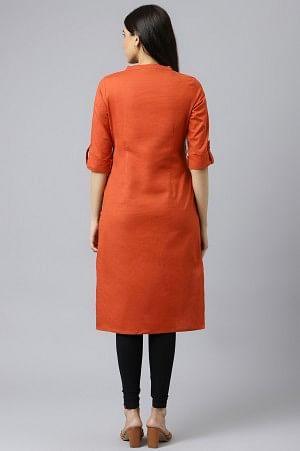 Red Mandarin Collar kurta - wforwoman