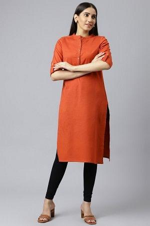 Red Mandarin Collar kurta - wforwoman