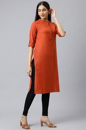 Red Mandarin Collar kurta - wforwoman